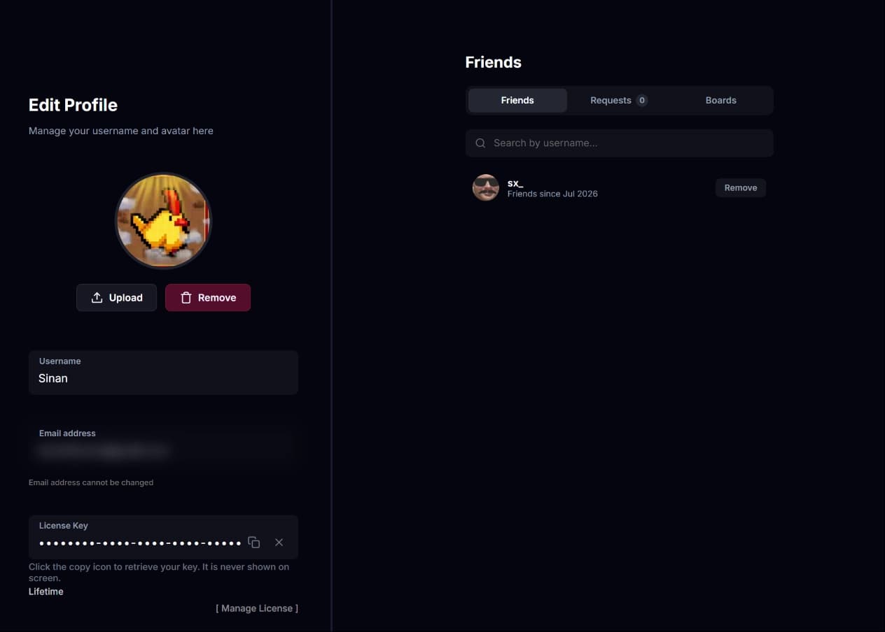 Friends list and profile settings in LevelUp
