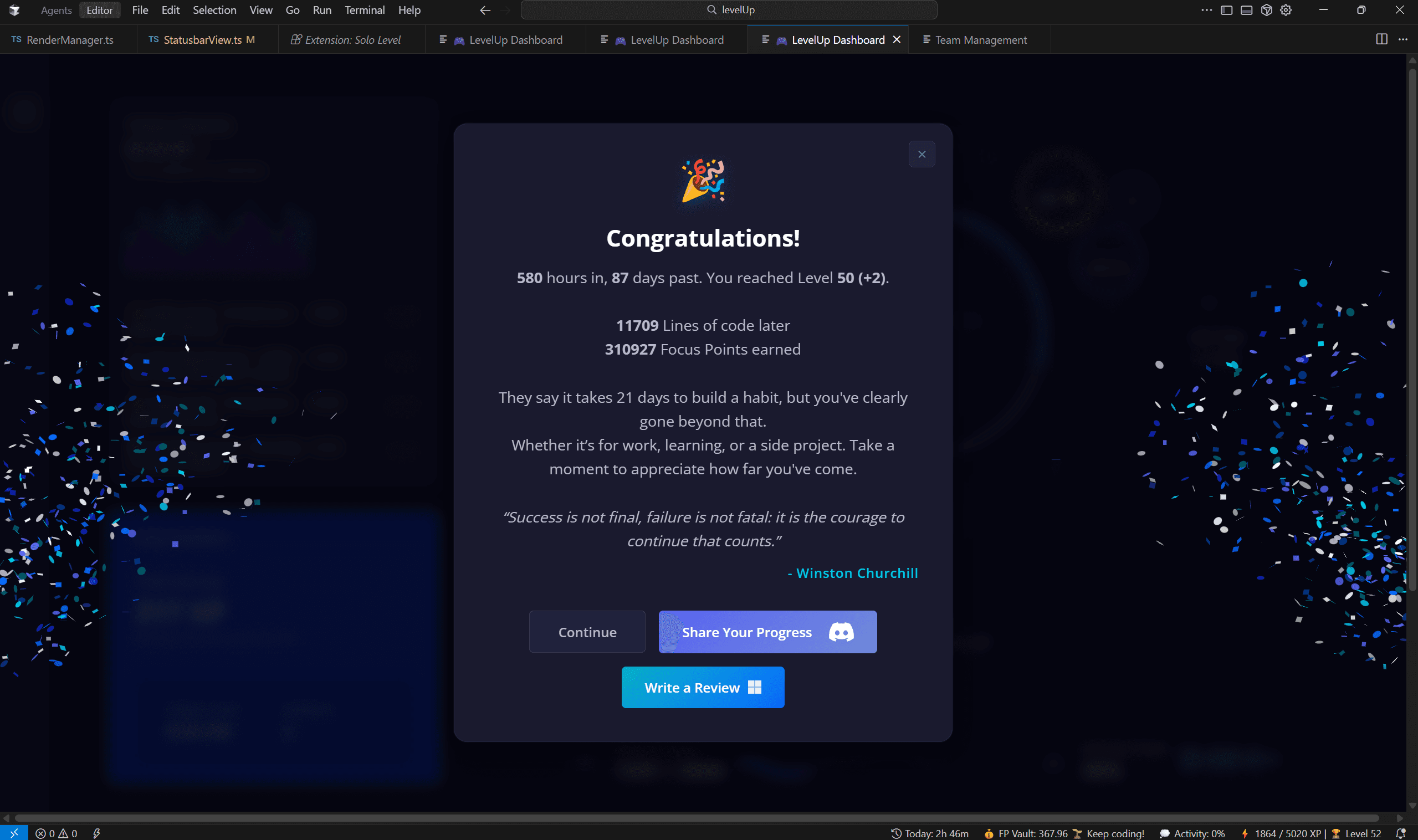 Level-up gratification modal